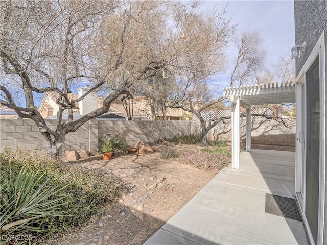 view of yard featuring a pergola and a patio