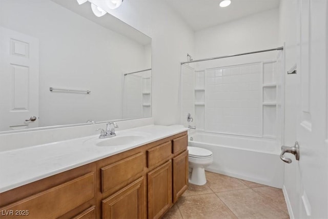 full bathroom featuring vanity, tile patterned floors, shower / bathtub combination, and toilet