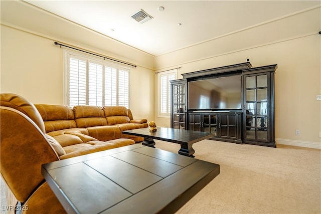 living room with carpet floors