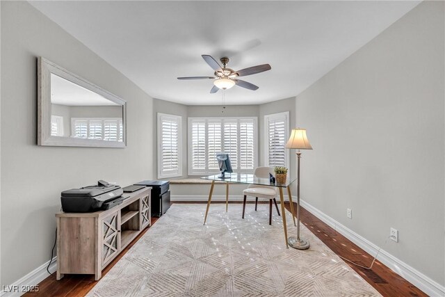 9435 Westwind Rd, Las Vegas, NV 89139 - office area with ceiling fan, baseboards, and wood finished floors