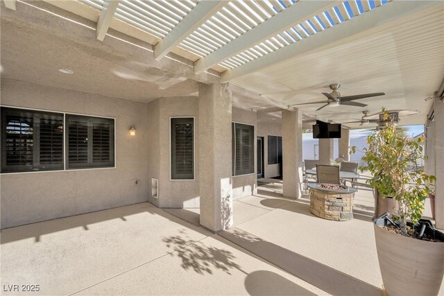 9435 Westwind Rd, Las Vegas, NV 89139 - view of patio / terrace featuring a ceiling fan, a pergola, and outdoor dining space