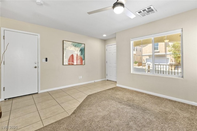 9527 Havasu Canyon Ave, Las Vegas, NV 89166 - tiled empty room featuring a ceiling fan, baseboards, carpet, a smoke detector, and recessed lighting