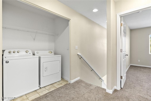 9527 Havasu Canyon Ave, Las Vegas, NV 89166 - laundry area featuring washer and dryer, baseboards, and light colored carpet