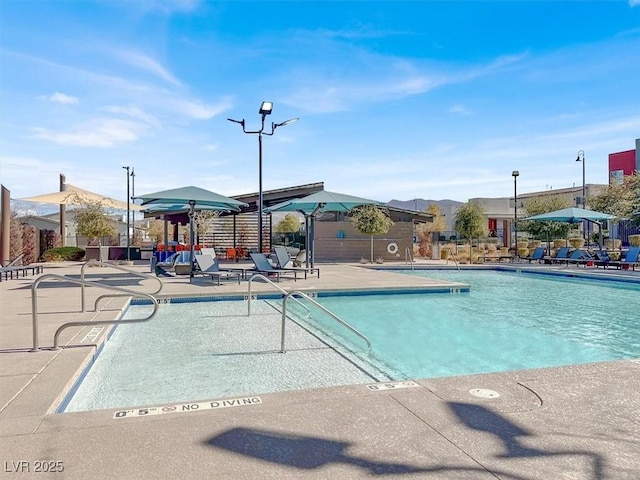 view of swimming pool featuring a patio