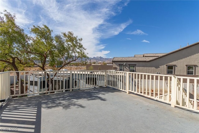 view of patio featuring a mountain view