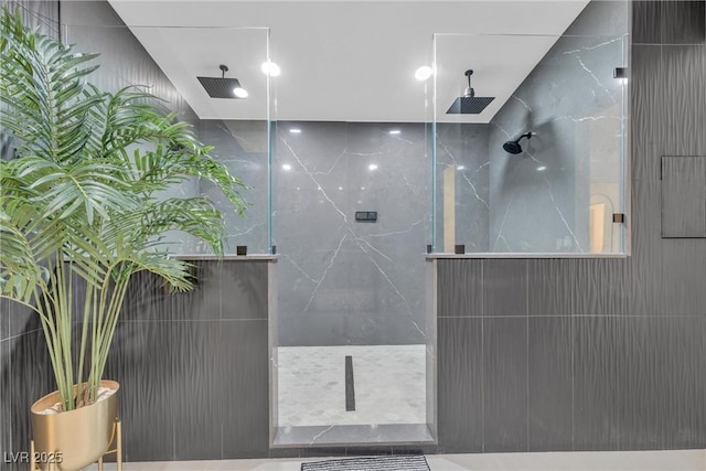 interior space with a tile shower