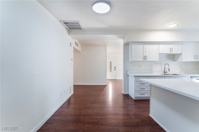 kitchen featuring white cabinetry, sink, and dark hardwood / wood-style floors