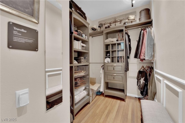 walk in closet featuring light hardwood / wood-style flooring