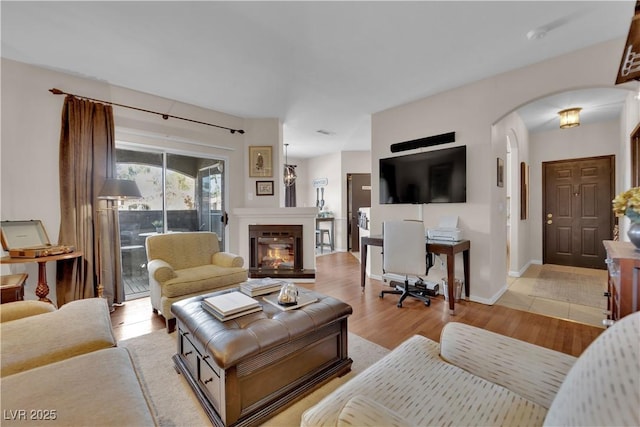 living room featuring light wood-type flooring