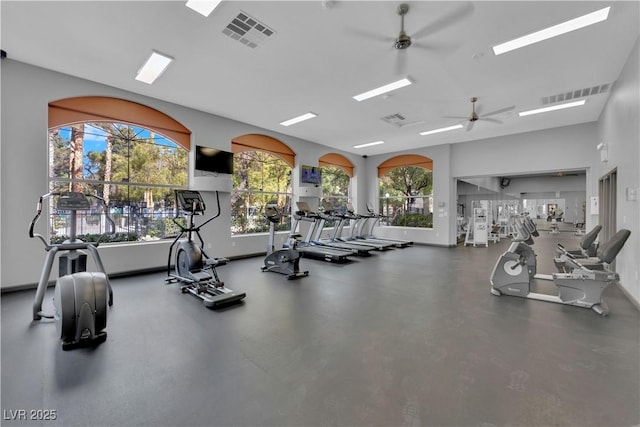 workout area with ceiling fan