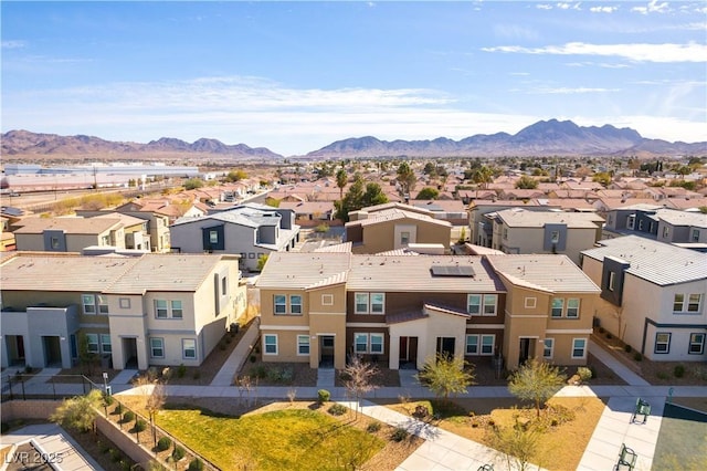 aerial view featuring a residential view and a mountain view