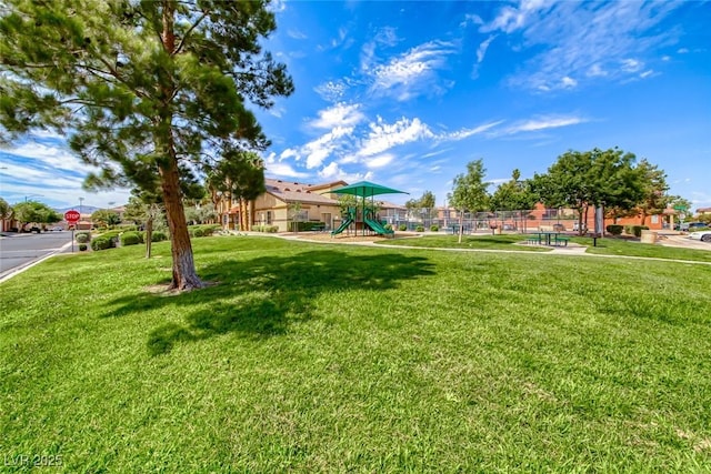 view of yard with a playground