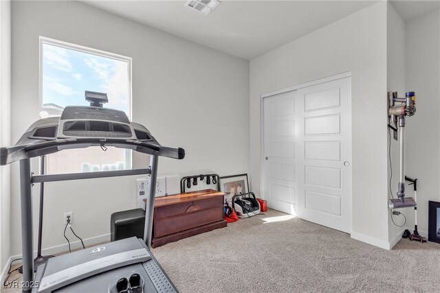 exercise area featuring carpet floors