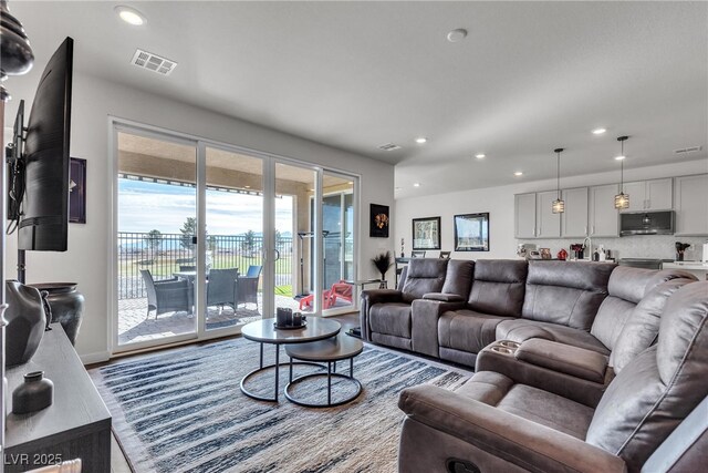 living room with hardwood / wood-style floors