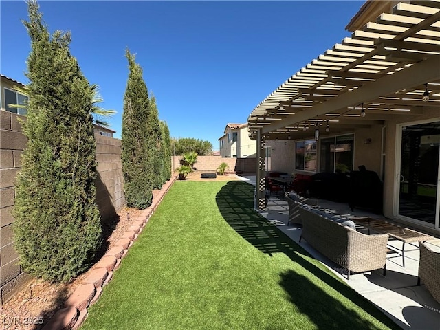 view of yard with a pergola and a patio area