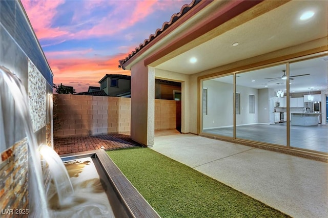 view of yard featuring a patio area and fence