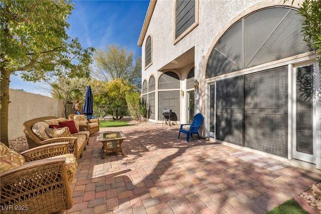 view of patio featuring an outdoor hangout area