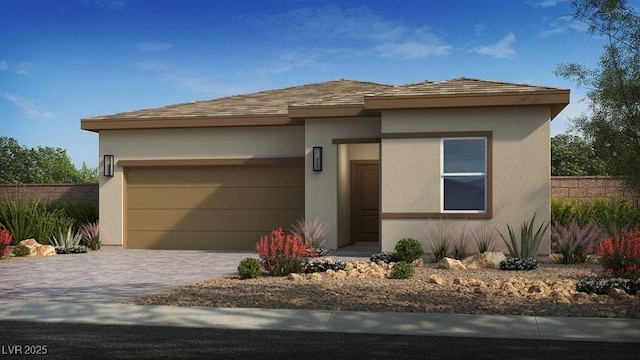 prairie-style house with a garage