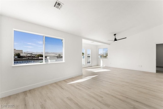 unfurnished room with light hardwood / wood-style floors and ceiling fan