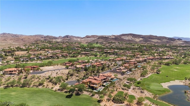 drone / aerial view featuring a mountain view