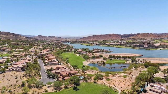 aerial view with a water and mountain view