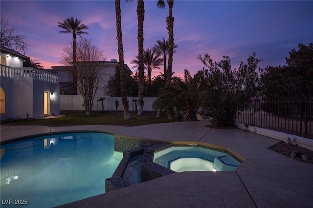 74 Innisbrook Ave, Las Vegas, NV 89113 - view of swimming pool with a fenced backyard, a patio area, a fenced in pool, and an in ground hot tub