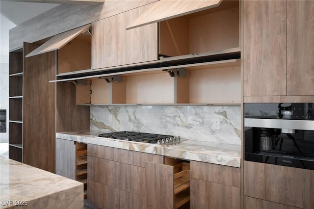 74 Innisbrook Ave, Las Vegas, NV 89113 - kitchen with open shelves, stainless steel gas cooktop, backsplash, and oven