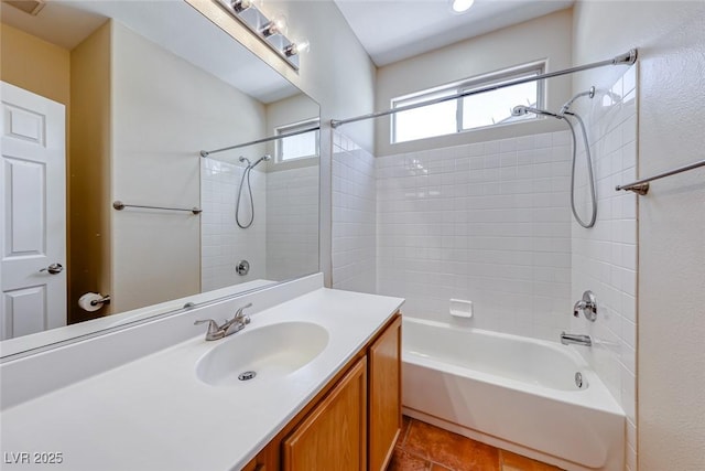 full bath with tile patterned flooring, bathtub / shower combination, and vanity