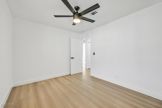 spare room featuring ceiling fan and light hardwood / wood-style flooring