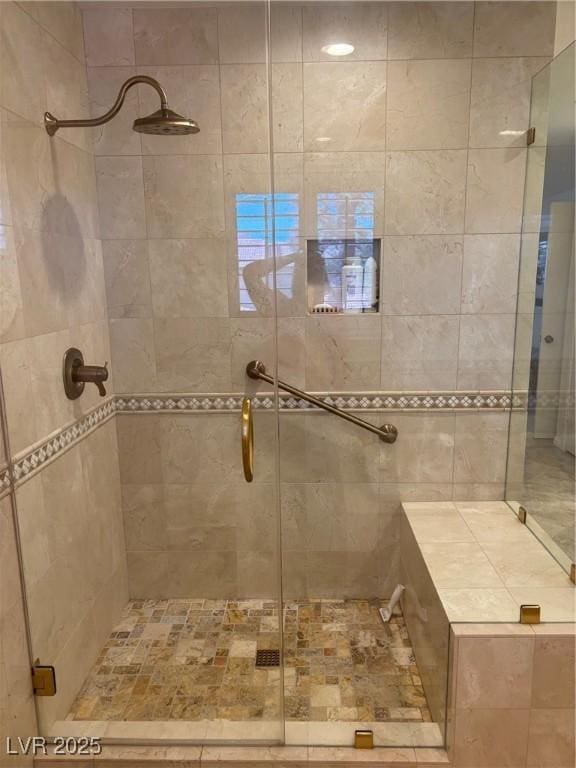 bathroom with a shower stall