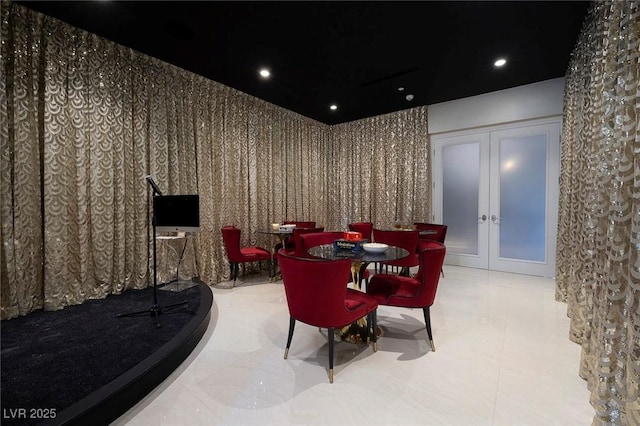 dining room with recessed lighting and french doors