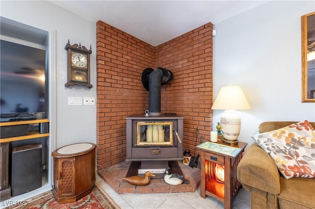 interior details with a wood stove