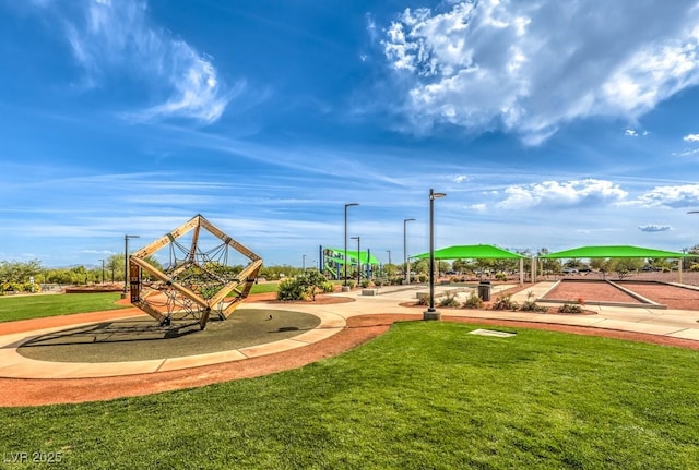 view of jungle gym with a yard