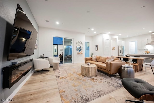 living room with light hardwood / wood-style flooring