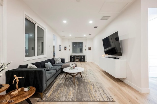 living room with light wood-type flooring