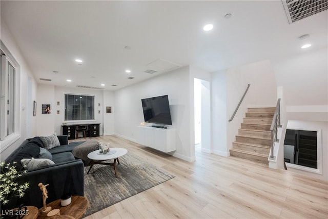 living room featuring light wood-type flooring