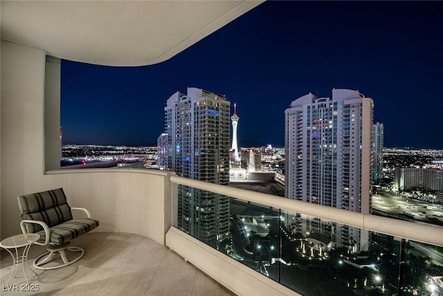 view of balcony at night