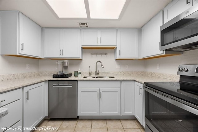 kitchen featuring white cabinetry, sink, and appliances with stainless steel finishes