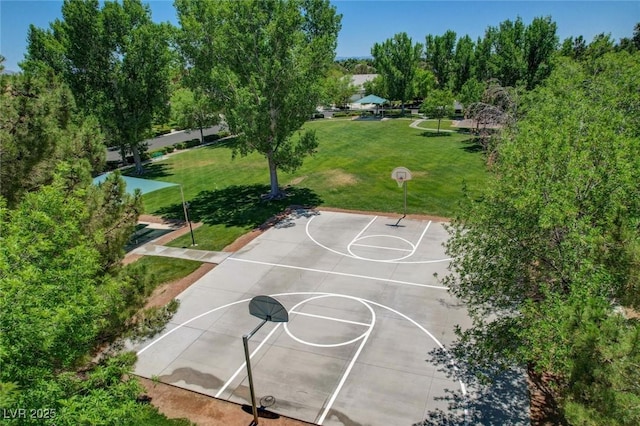 view of sport court with community basketball court and a yard