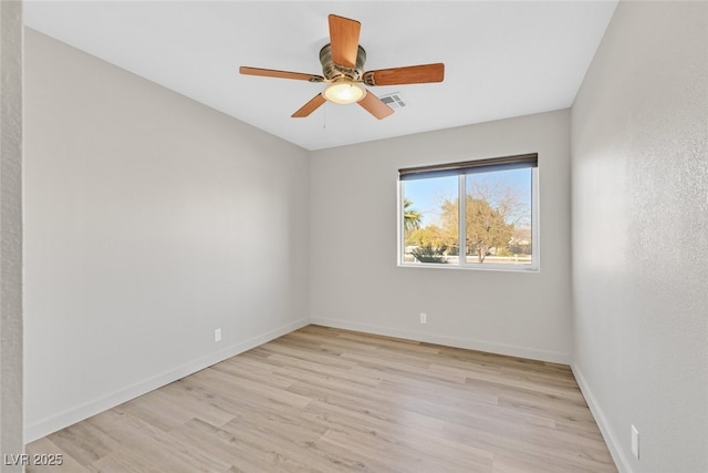 unfurnished room featuring light hardwood / wood-style floors and ceiling fan