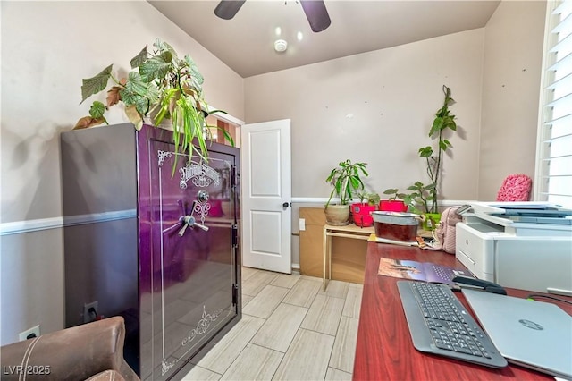 interior space featuring ceiling fan