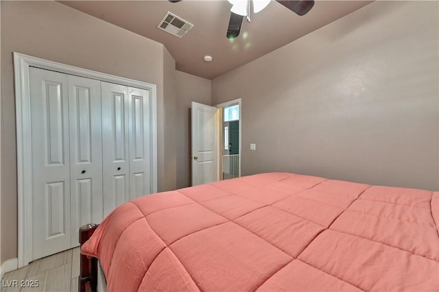 bedroom featuring a closet and ceiling fan