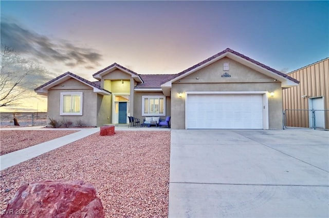 single story home with a garage