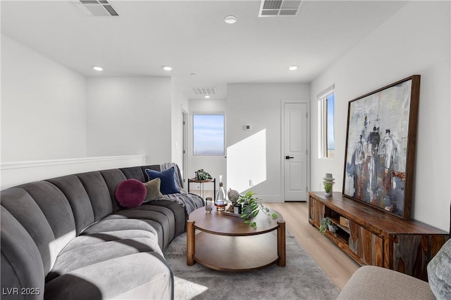 living room with light hardwood / wood-style flooring