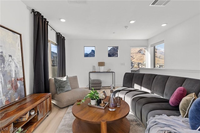 living room with light wood-type flooring