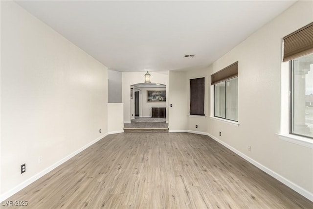 unfurnished living room featuring light wood-type flooring and a healthy amount of sunlight