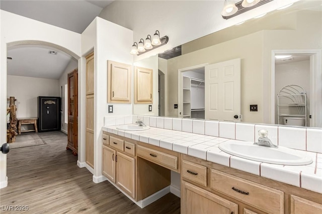 bathroom featuring hardwood / wood-style flooring and vanity