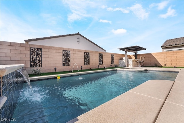 view of pool with pool water feature