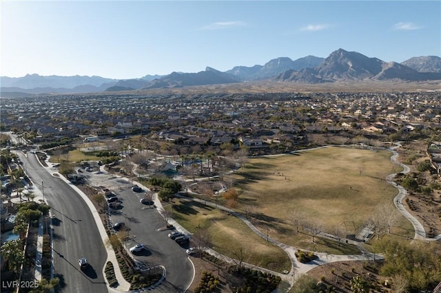 bird's eye view with a mountain view