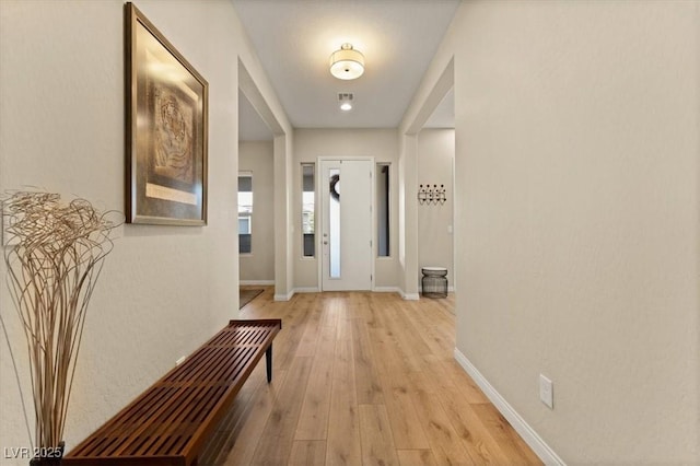 interior space with light hardwood / wood-style flooring